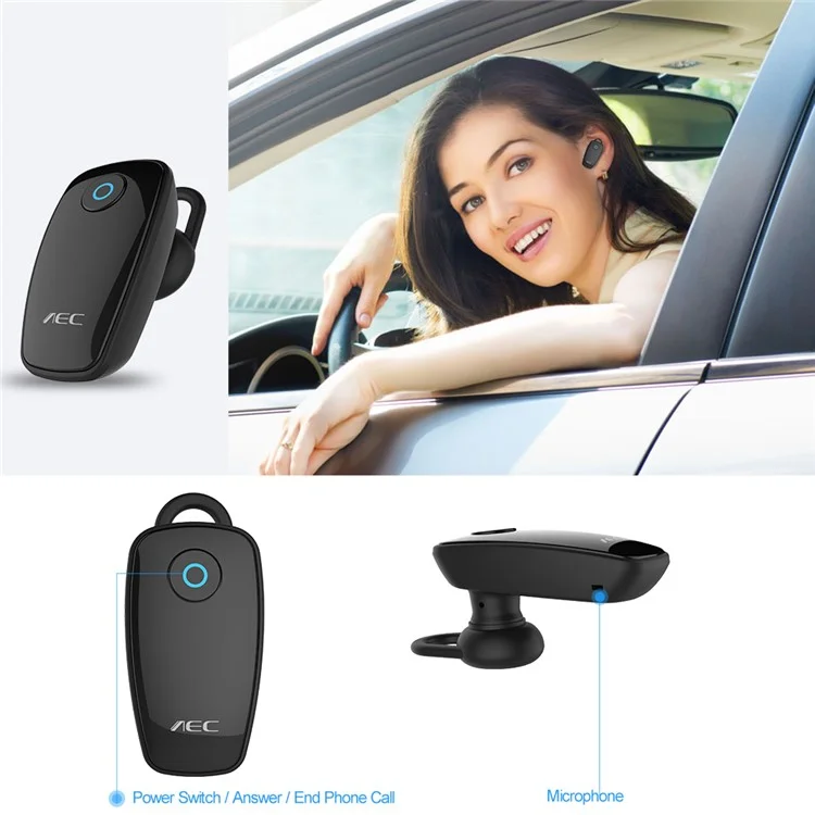 AEC BQ638 5V 2.4A Single USB Car Charger Bluetooth V4.1 Single In-ear Earphone - Black