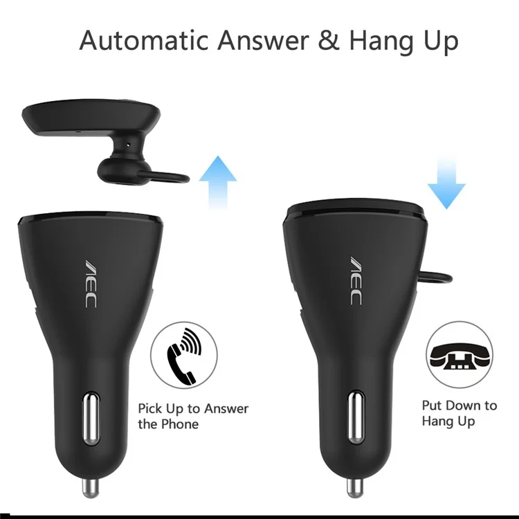 AEC BQ638 5V 2.4A Single USB Car Charger Bluetooth V4.1 Single In-ear Earphone - Black