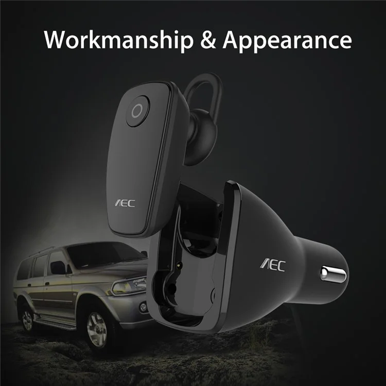 AEC BQ638 5V 2.4A Single USB Car Charger Bluetooth V4.1 Single In-ear Earphone - Black
