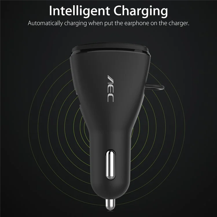 AEC BQ638 5V 2.4A Single USB Car Charger Bluetooth V4.1 Single In-ear Earphone - Black