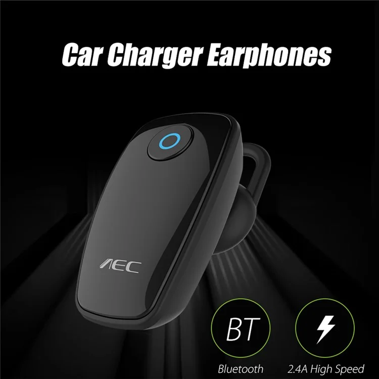 AEC BQ638 5V 2.4A Single USB Car Charger Bluetooth V4.1 Single In-ear Earphone - Black