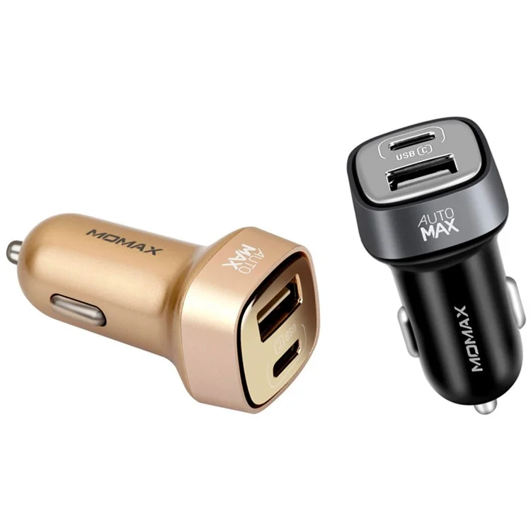 MOMAX 5V 5.4A Dual USB Type-C Car Charger for iPhone iPad Samsung - Black