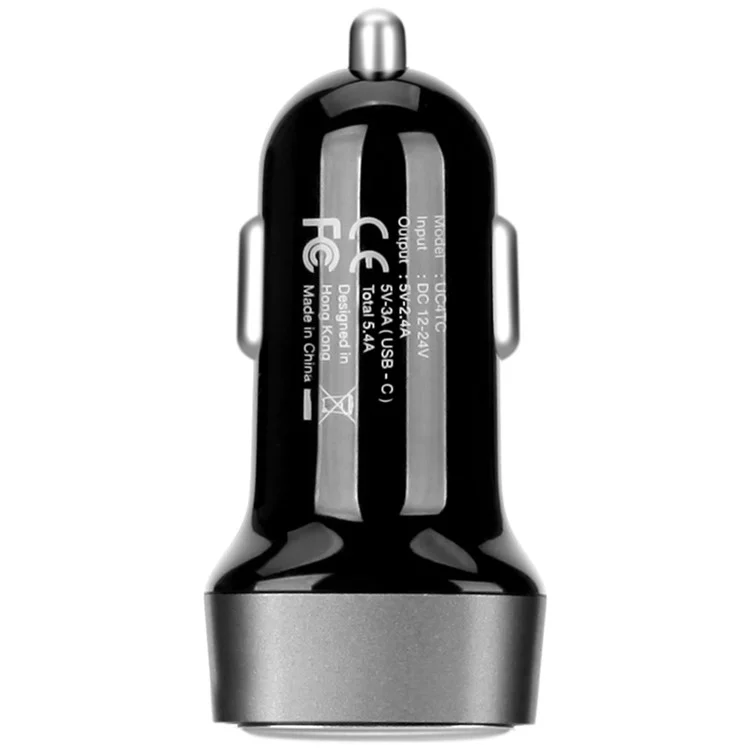 MOMAX 5V 5.4A Dual USB Type-C Car Charger for iPhone iPad Samsung - Black