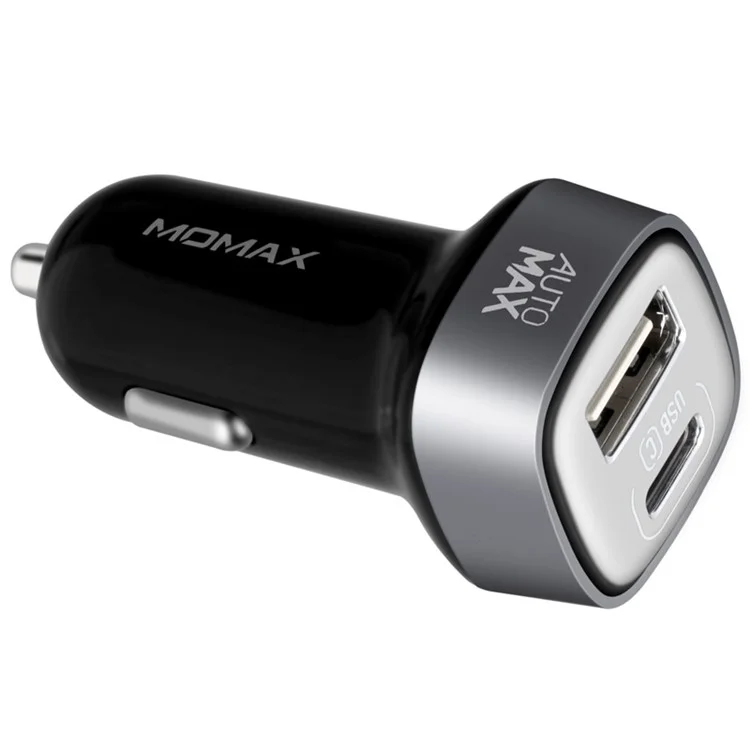 MOMAX 5V 5.4A Dual USB Type-C Car Charger for iPhone iPad Samsung - Black