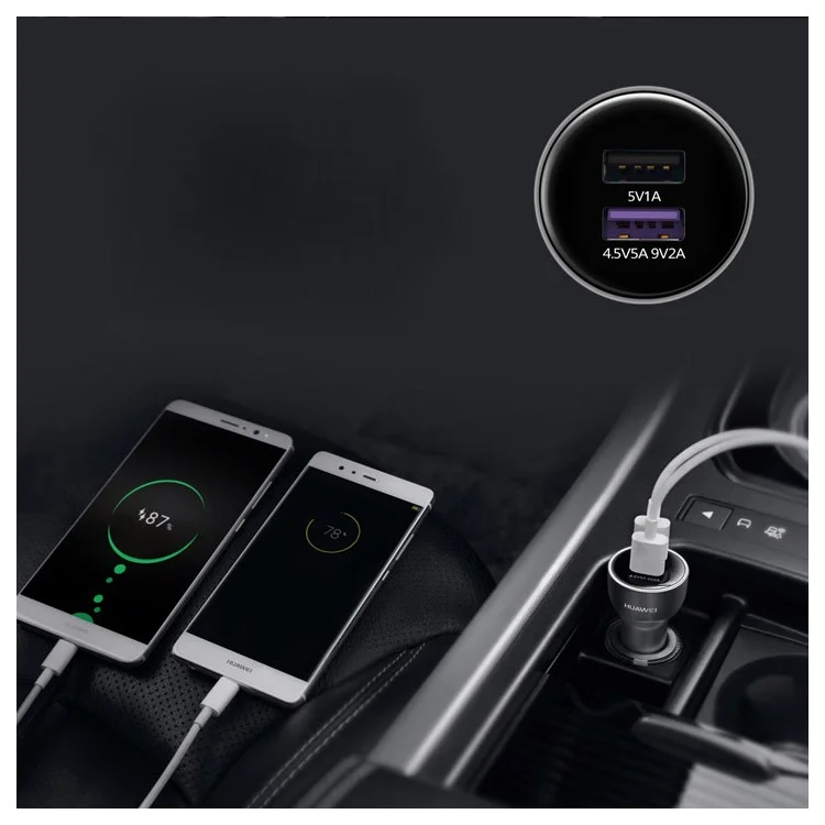 HUAWEI SuperCharge Car Quick Charger 4.5V/5A 9V/2A Dual USB Car Charger for Huawei Mate 9 etc. - Black