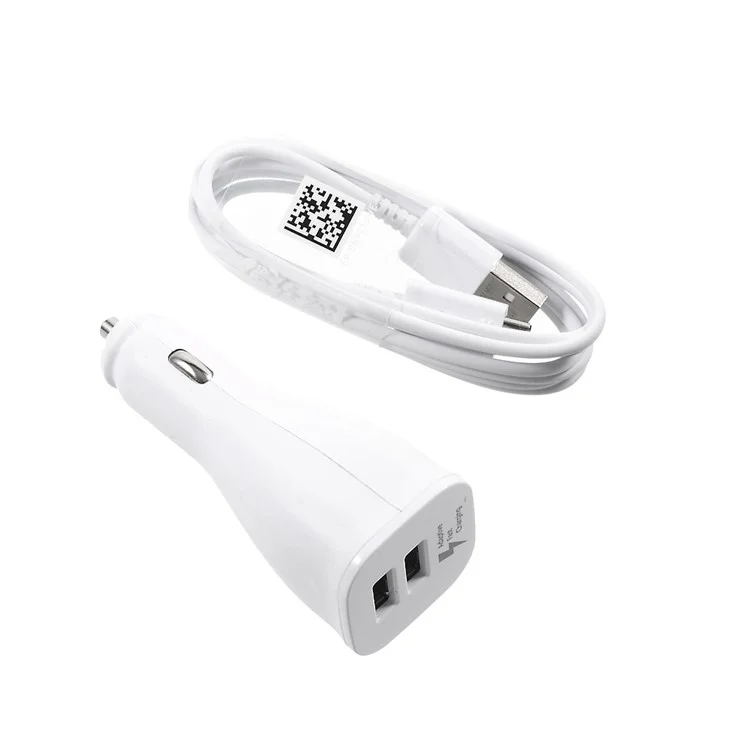 SAMSUNG OEM 2 USB Ports Adaptive Fast Charging Car Charger + Micro USB Cable - White