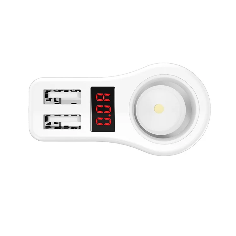 HOCO Z10 DC12V / 24V Dual USB Ports Digital Display Car Charger with Cigarette Lighter - White / Gold Color