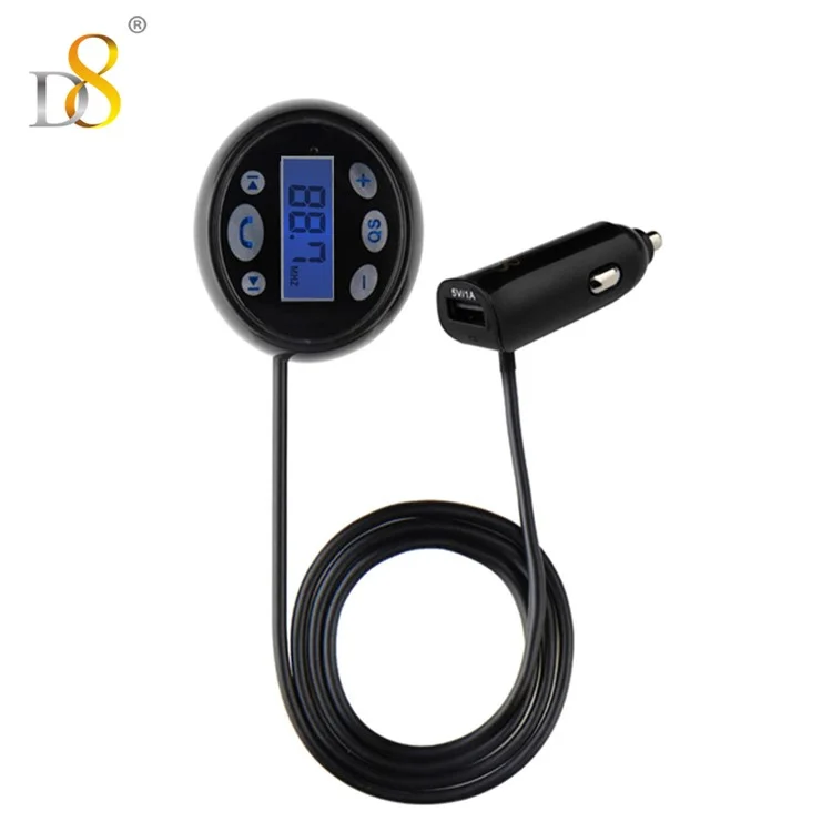 D8 2-in-1 FM Bluetooth Transmitter + 5V/1A USB Car Charger Car Kit for iPhone 7, Samsung S8 etc. - Black