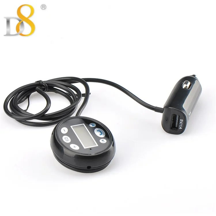D8 2-in-1 FM Bluetooth Transmitter + 5V/1A USB Car Charger Car Kit for iPhone 7, Samsung S8 etc. - Black
