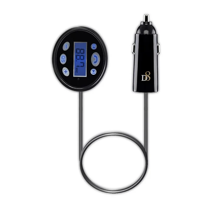 D8 2-in-1 FM Bluetooth Transmitter + 5V/1A USB Car Charger Car Kit for iPhone 7, Samsung S8 etc. - Black