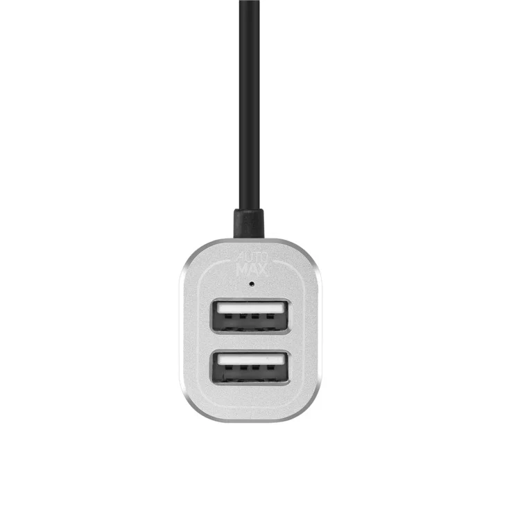MOMAX 5V/9.6A 4 USB Ports Car Charger with 2m Extension Cable for Samsung S8 etc. - Silver Color