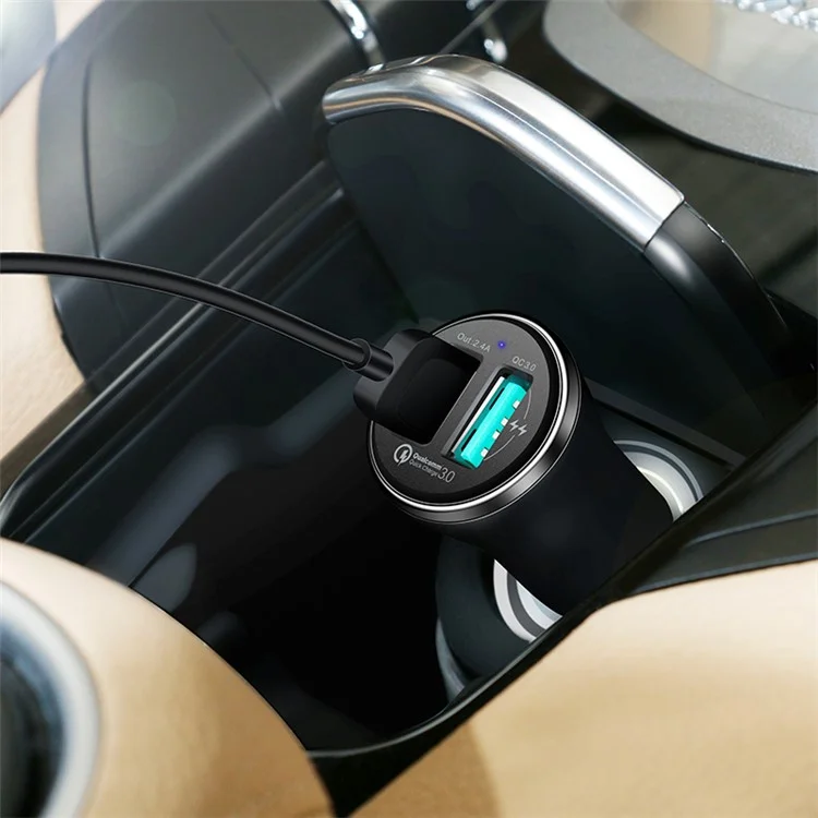 USAMS US-CC028 Dual USB Ports Car Charger Adapter with with QC 3.0 - Black