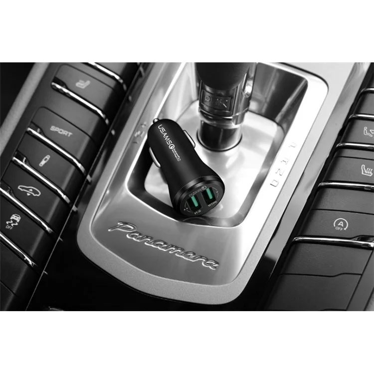 USAMS US-CC028 Dual USB Ports Car Charger Adapter with with QC 3.0 - Black