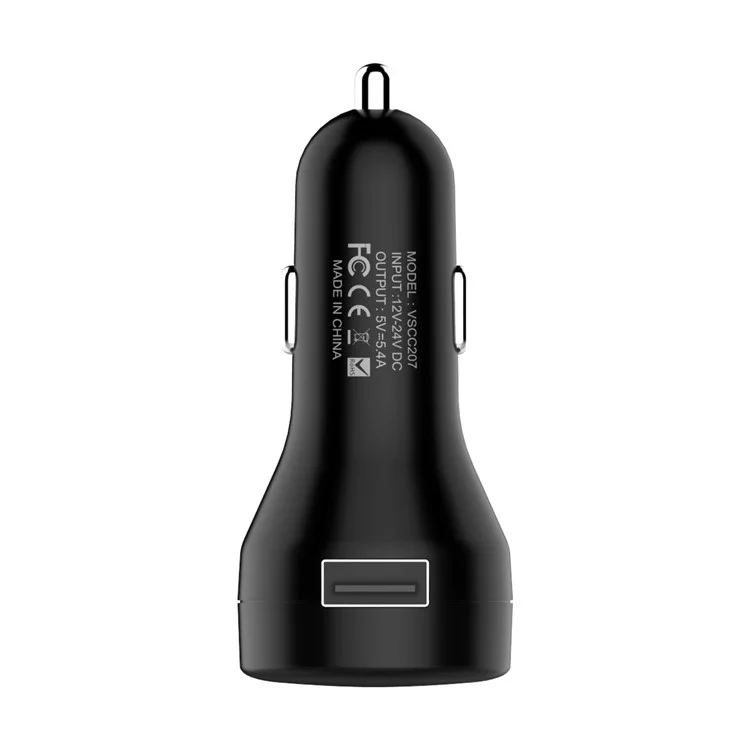 VINSIC VSCC207 5V 5.4A 27W Fast Type-C Dual-port USB Type-C Car Charger for iPhone Samsung - Black