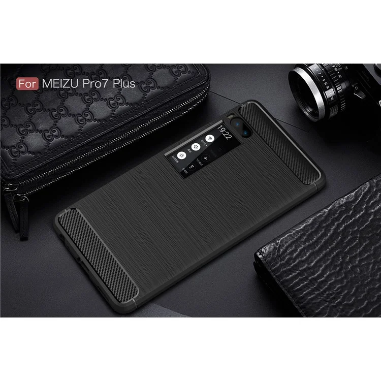 For Meizu Pro 7 Plus Carbon Fiber Texture Brushed TPU Phone Case Accessory - Black