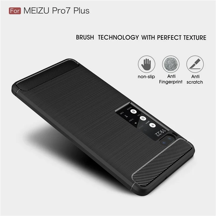 For Meizu Pro 7 Plus Carbon Fiber Texture Brushed TPU Phone Case Accessory - Black