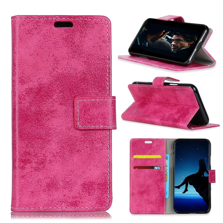 Vintage Style Leather Wallet Stand Phone Shell for Meizu M6 Note - Rose
