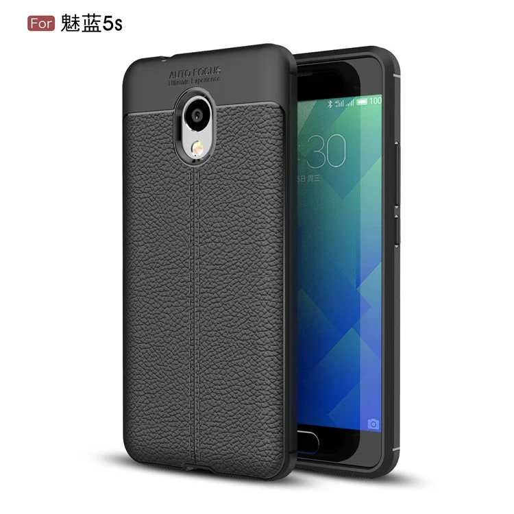 Litchi Grain Soft TPU Back Cover for Meizu M5s - Black
