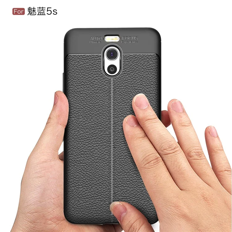 Litchi Grain Soft TPU Back Cover for Meizu M5s - Black