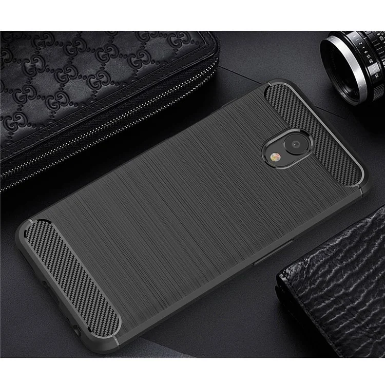 Rugged Armor Brushed TPU Phone Casing with Carbon Fiber Decorated for Meizu M6s - Black