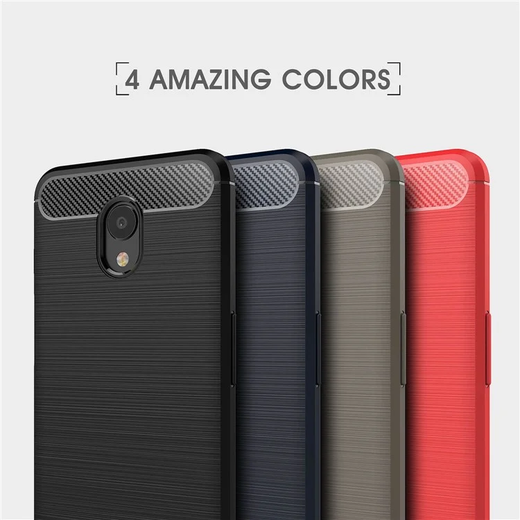 Rugged Armor Brushed TPU Phone Casing with Carbon Fiber Decorated for Meizu M6s - Black