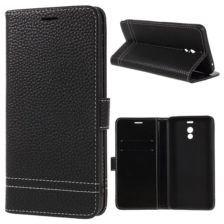 Litchi Texture Wallet Stand Leather Flip Case for Meizu M6 Note - Black