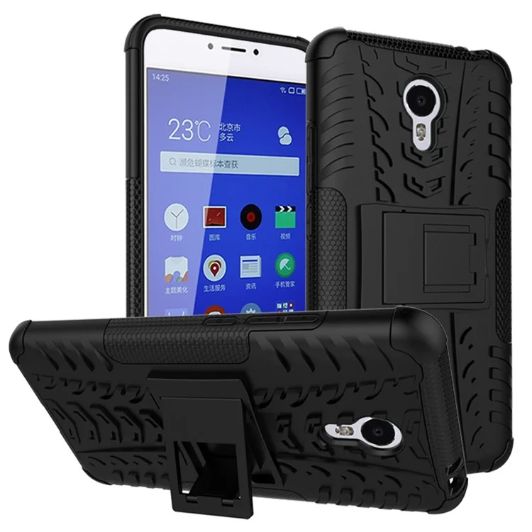 Snap-on Anti-slip PC + TPU Hybrid Case with Kickstand for Meizu m3 note - Black