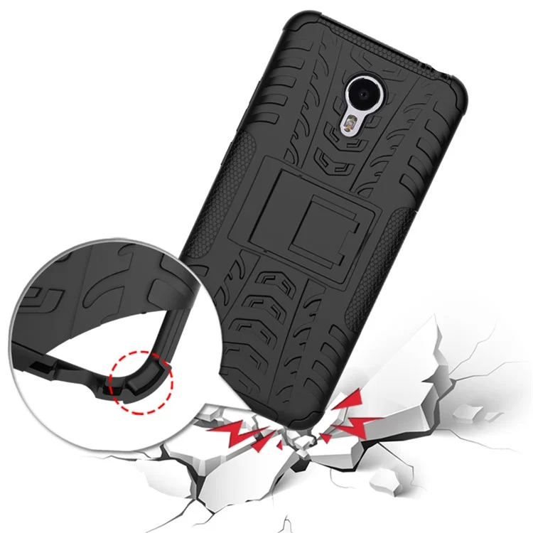 Snap-on Anti-slip PC + TPU Hybrid Case with Kickstand for Meizu m3 note - Black