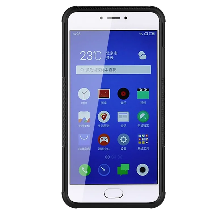 Snap-on Anti-slip PC + TPU Hybrid Case with Kickstand for Meizu m3 note - Black