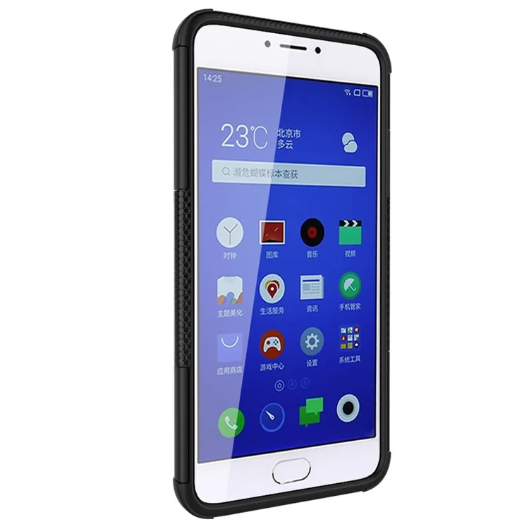 Snap-on Anti-slip PC + TPU Hybrid Case with Kickstand for Meizu m3 note - Black