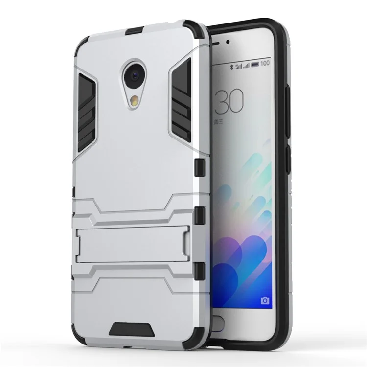 PC TPU Hybrid Case for Meizu m3 with Kickstand - Silver