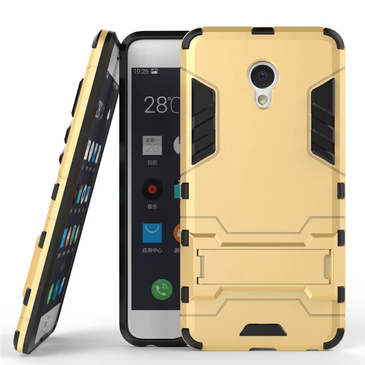 Solid PC + TPU Hybrid Case Cover with Kickstand for Meizu m3e - Gold