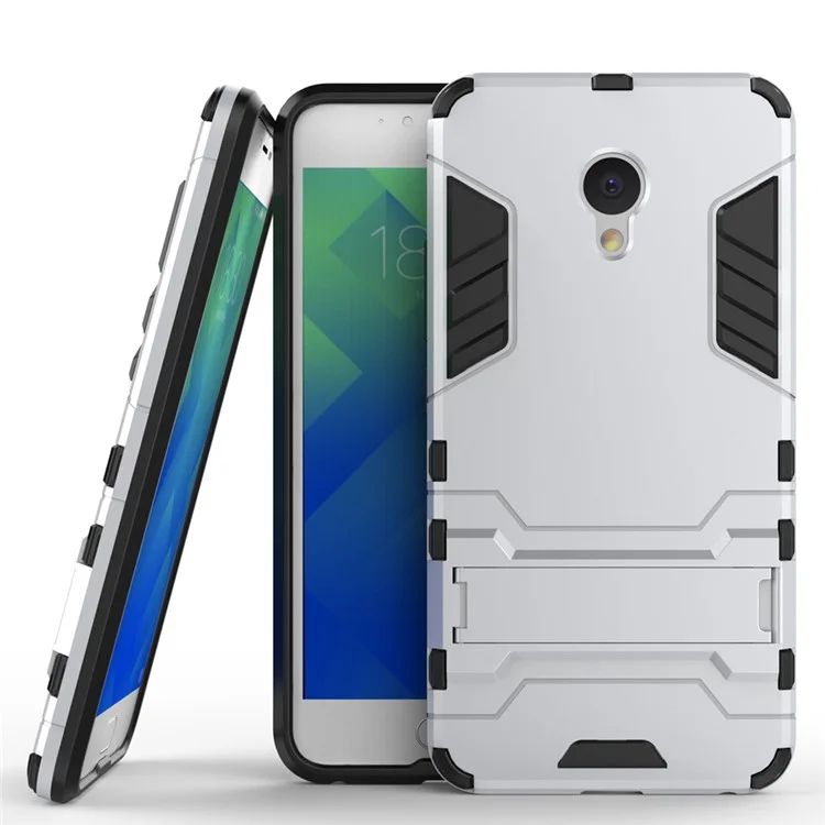 Solid PC + TPU Hybrid Case with Kickstand for Meizu M5 - Silver