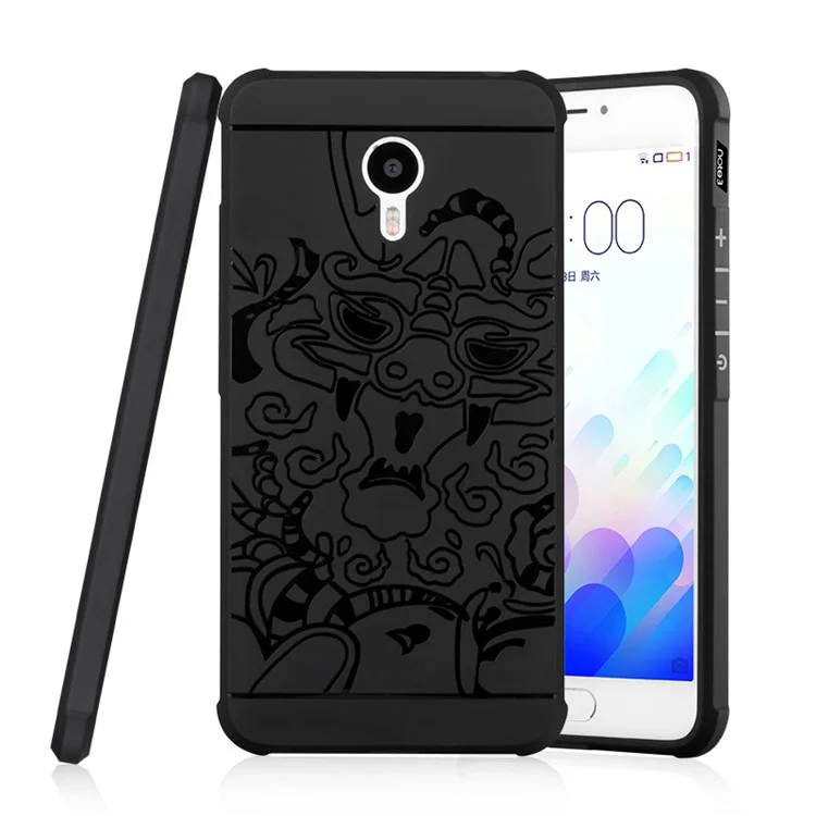 Auspicious Dragon Pattern Drop-proof Imprint TPU Cover for Meizu m3 note / Blue Charm Note3 - Black