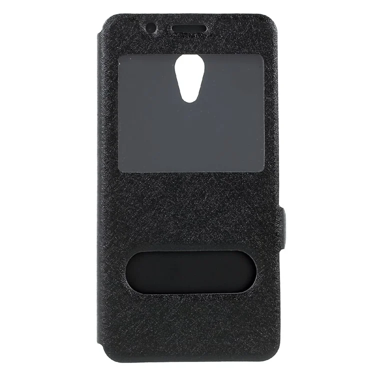 For Meizu M5s Silk Texture Dual Window Leather Phone Case Stand - Black