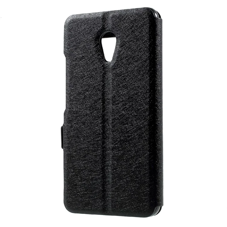For Meizu M5s Silk Texture Dual Window Leather Phone Case Stand - Black
