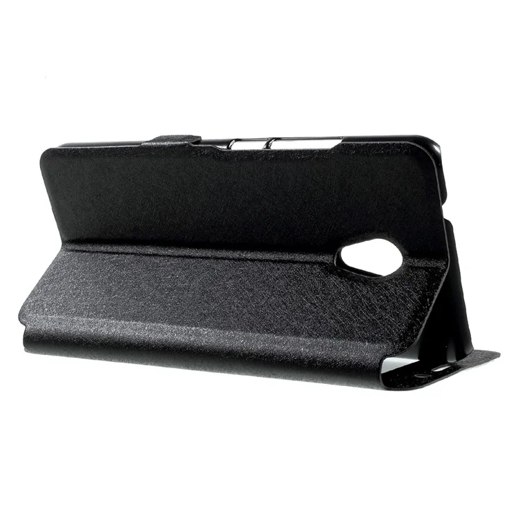 For Meizu M5s Silk Texture Dual Window Leather Phone Case Stand - Black