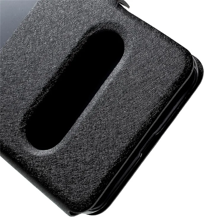 For Meizu M5s Silk Texture Dual Window Leather Phone Case Stand - Black