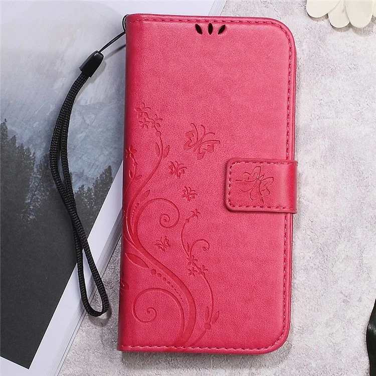 Butterfly Flower Imprinted Wallet Leather Cover Case Stand for Meizu m3 - Rose