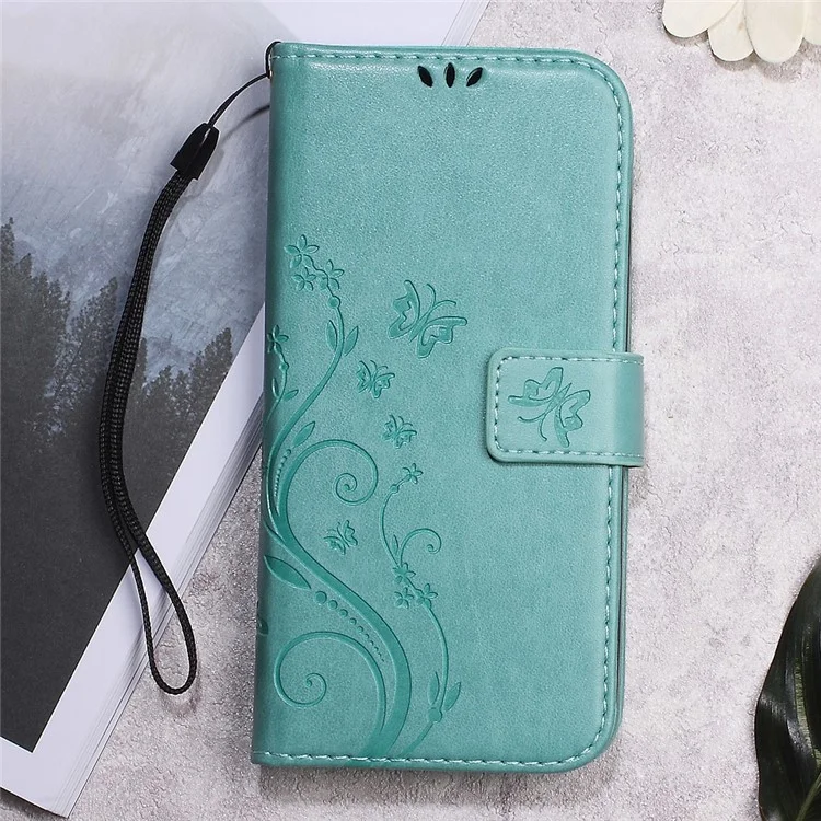 Butterfly Flower Imprinted Leather Wallet Case Stand for Meizu m5 Note - Cyan