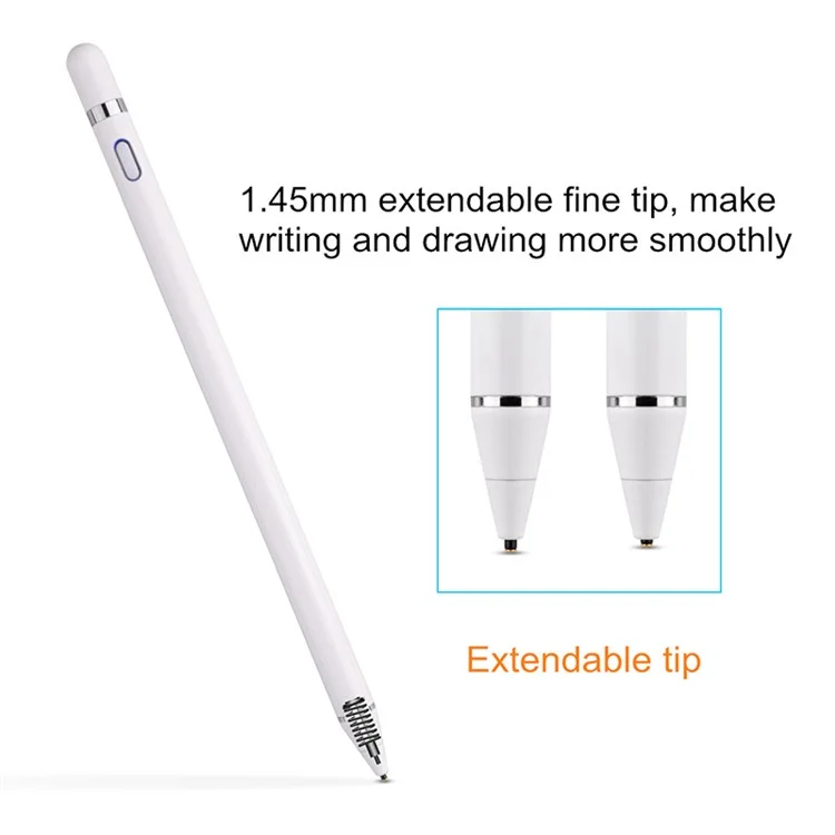 818 1.45mm Ultra-fine Tip Capacitive Stylus Pen Automatic Power Off [8 Hours Working Time] [Micro USB Chargeable] for iOS/Android Devices - White