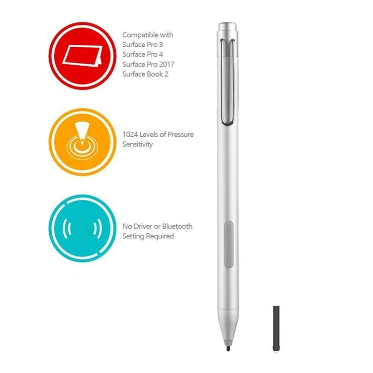 P303 Stylus Pen for Microsoft Surface Pro 6/5/4/Surface Go 2 10.5 inch High Sensitive Drawing Writing Active Capacitive Pen - Bright Silver