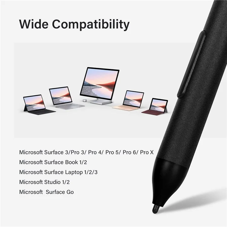 Stylet Ordinateur Portable Avec 1024 Niveaux de Points de Pression Inclinaison de Sensibilité Pour Microsoft Surface Pro 3/4/5/6, Surface Book 2/1, Surface Ordinateur Portable 1/2/3 - le Noir