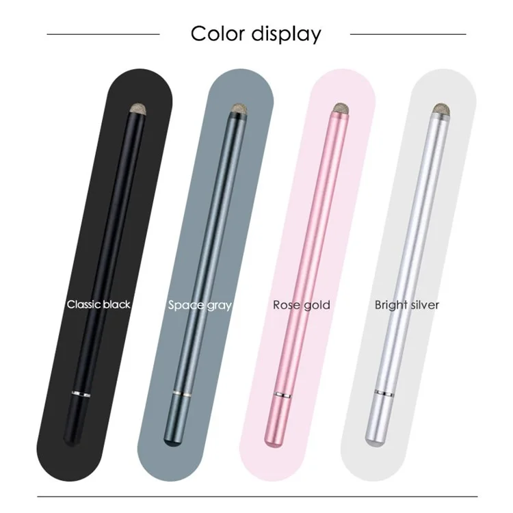 JD02 Universal 2-in-1 Round Disk/Cloth Pen Tip Capacitive Stylus Pen Tablet Phone Magnetic Adsorption Cap Drawing Writing Stylus Pen - Silber