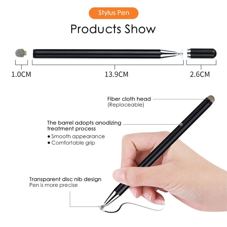 JD02 Universal 2-in-1 Runder Scheibe / Tuch Stift Tip Kapazitiv Stylus Stift Tablet Telefon Magnetische Adsorptionskappe Zeichnung Schreibstift Stift - Grau