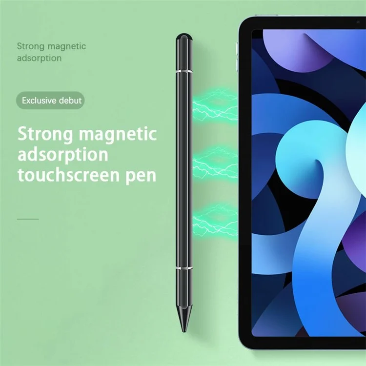 JB06 2 en 1 Nano Conductive Cloth Head + Disc Stylus Magnetic Adsorption Passive Touch Screen Pen for Cell Phone Tablet - Noir