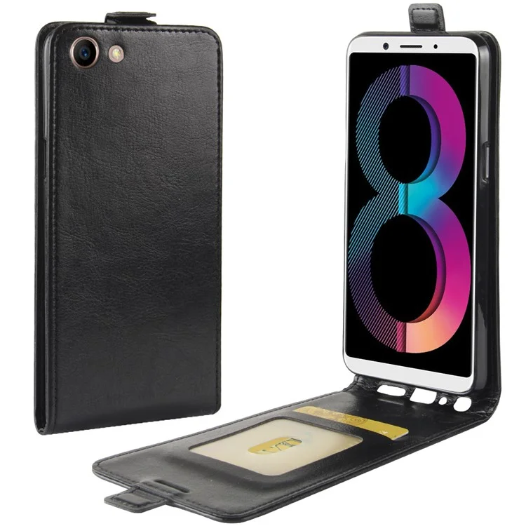 Crazy Horse Leather Vertical Flip Card Slot Mobile Cover for OPPO A83 - Black