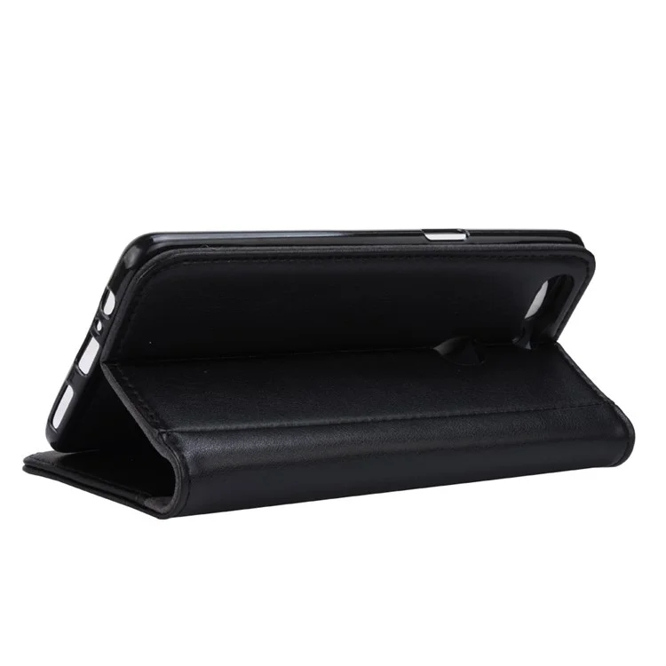 Genuine Split Leather Wallet Stand Phone Case for Oppo R15 - Black