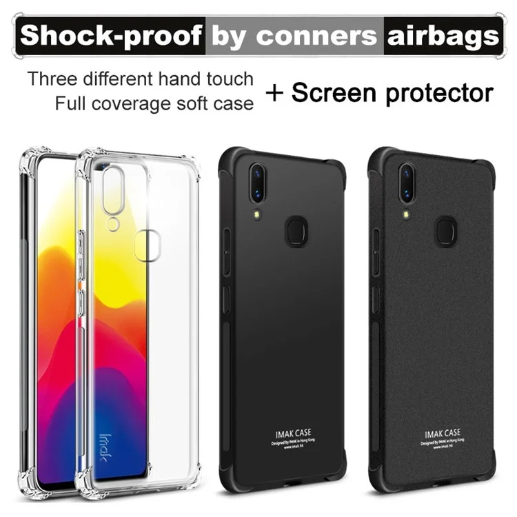IMAK Skin Feel Airbag Shockproof TPU Phone Casing + Screen Protector for vivo X21 - Metal Black
