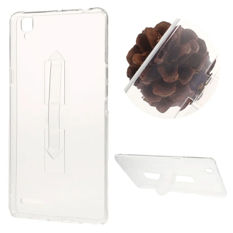 Transparent Glossy TPU Phone Case Cover with Kickstand for Oppo A53